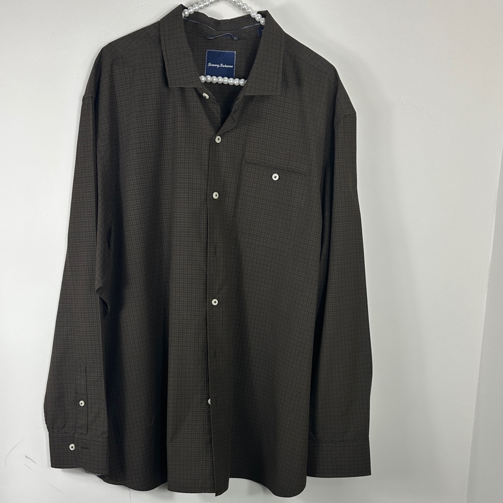 Tommy Bahama Men's Brown Long Sleeve Button Front Plaid Shirt Xxl Nwot
